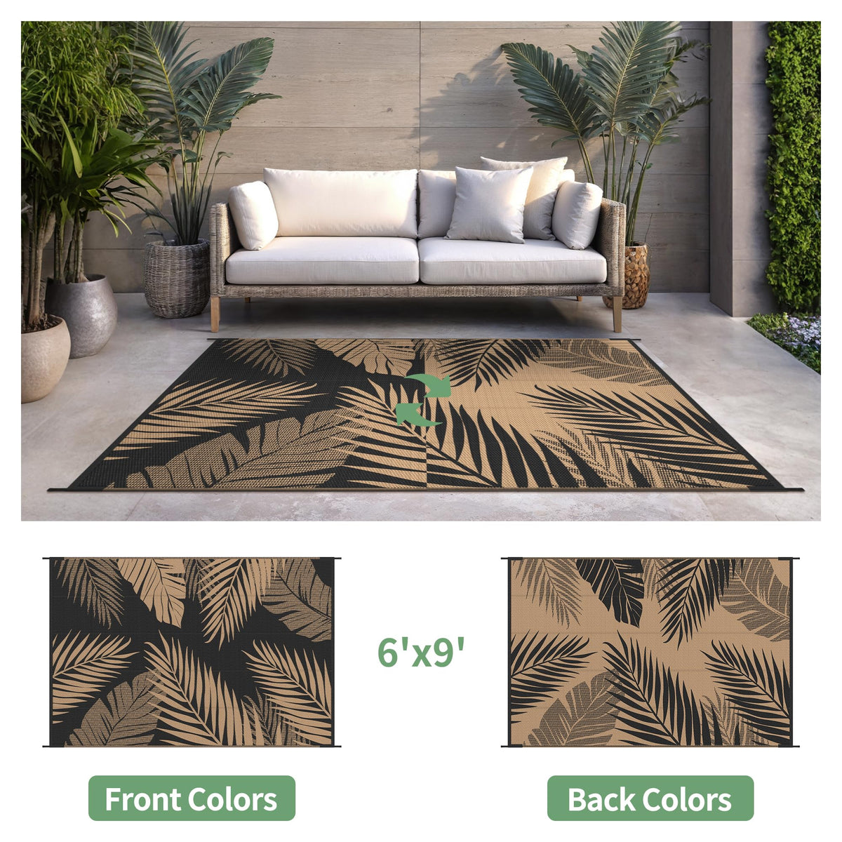 Sarben outdoor rug double-sided pattern adds versatile style for any space.