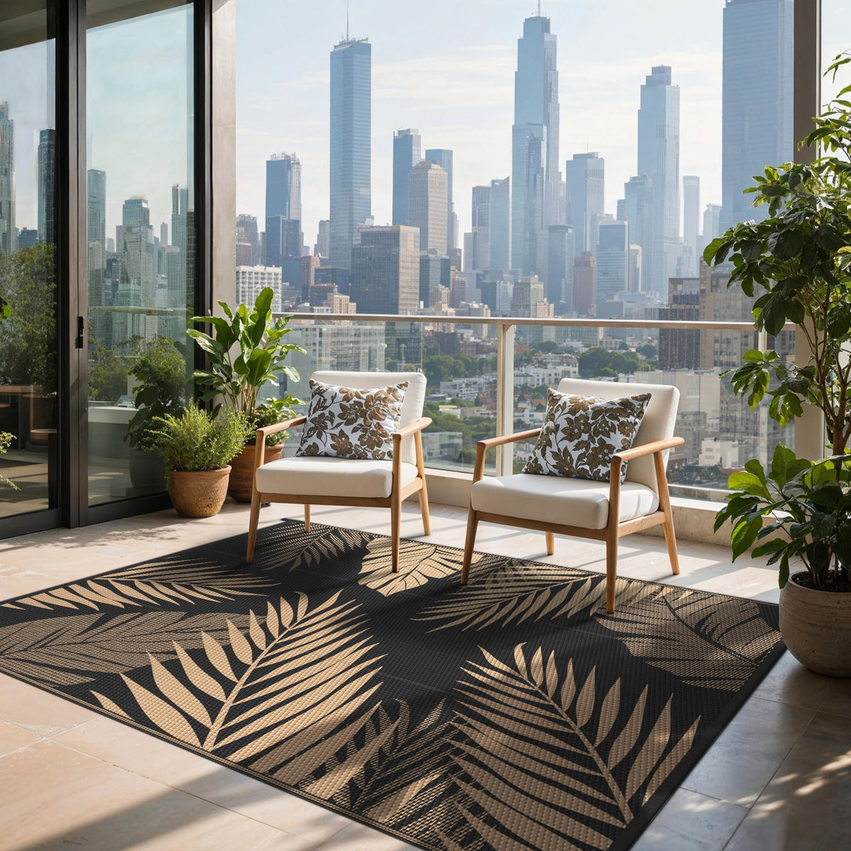 Sarben patio rug with UV coating helps maintain color over time.