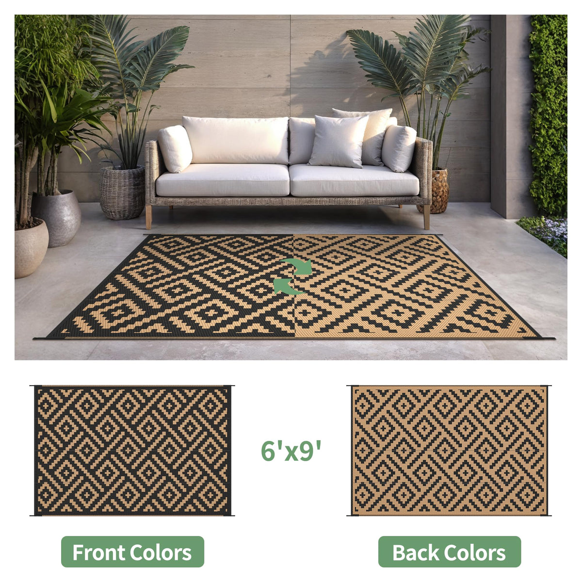 Sarben reversible patio rug with geometric pattern for quick style refresh