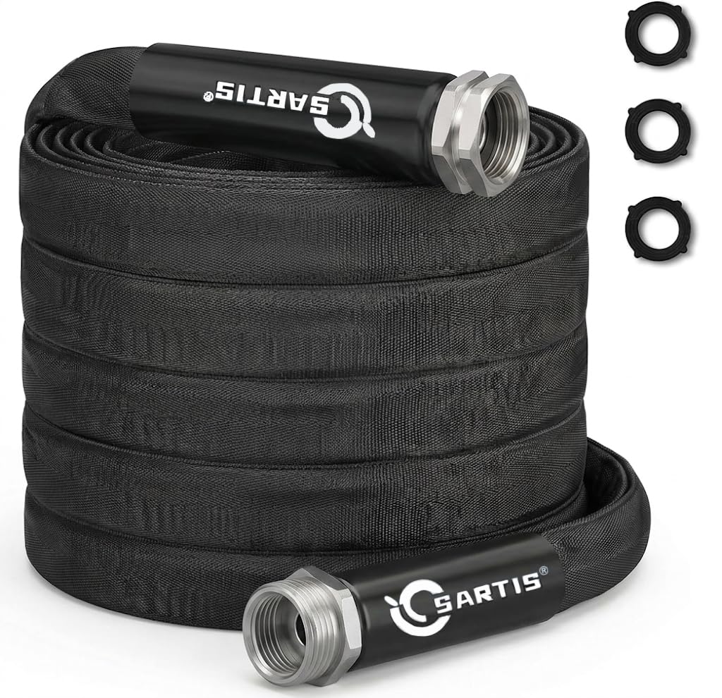 Sartis 100ft metal garden hose with dual sprayer for versatile watering