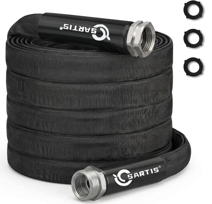 Sartis 100ft metal garden hose with dual sprayer for versatile watering