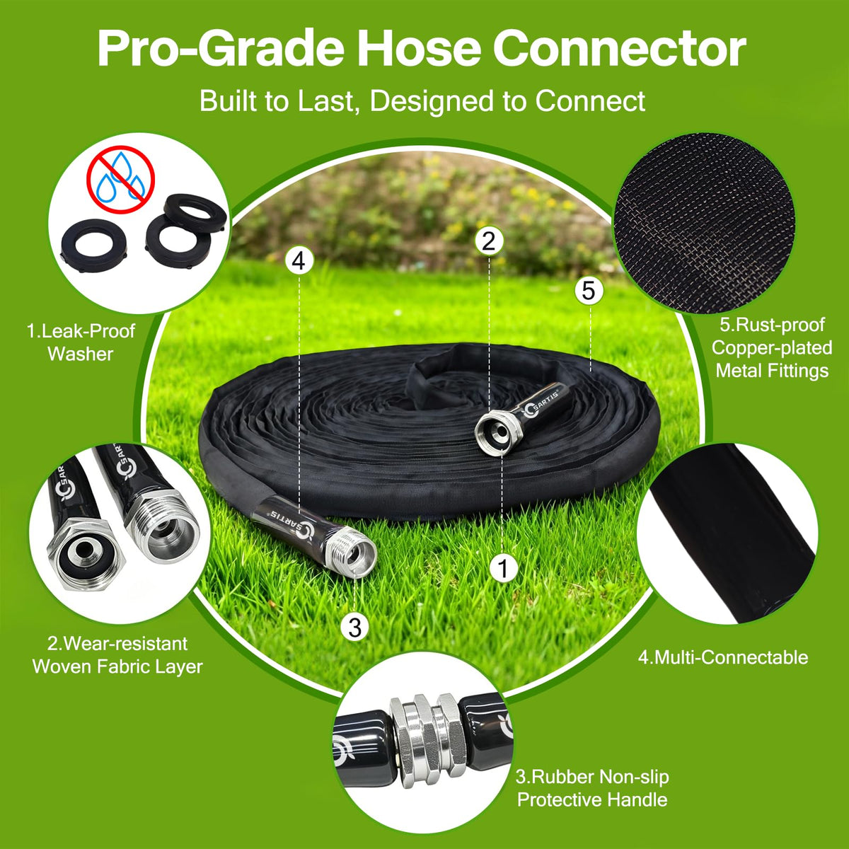 Sartis 304 stainless steel hose resists punctures and rust for long-lasting use