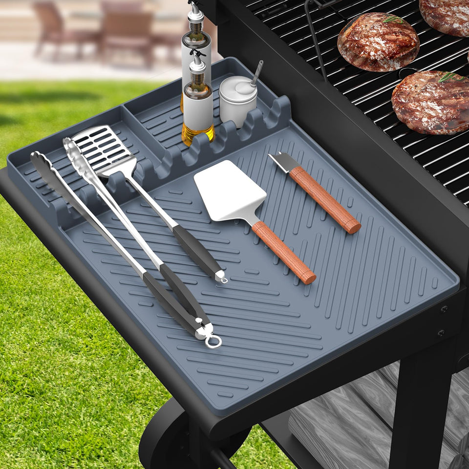 SARTNP silicone griddle mat on side shelf organizing utensils and tools