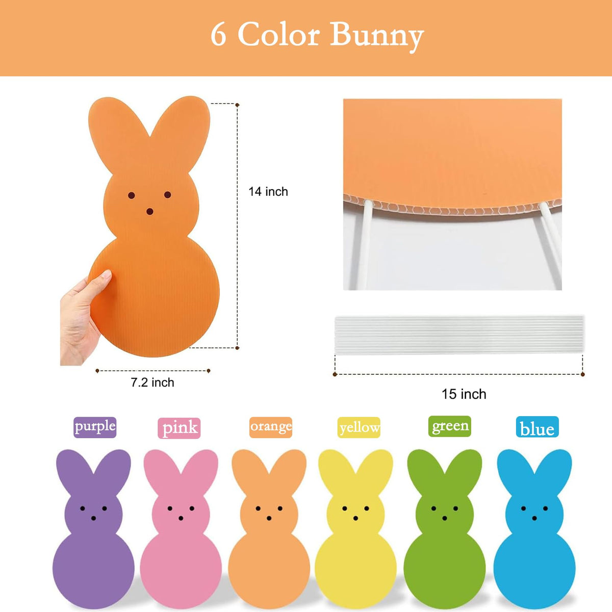 Sarybei Easter yard bunny peeps stake, back view, double-sided printing adds visibility.