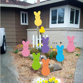 Sarybei Easter yard bunny peeps stake, driveway sign, easy two-stake setup.