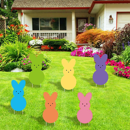 Sarybei Easter yard bunny peeps stake, front view, bright colors for outdoor display.