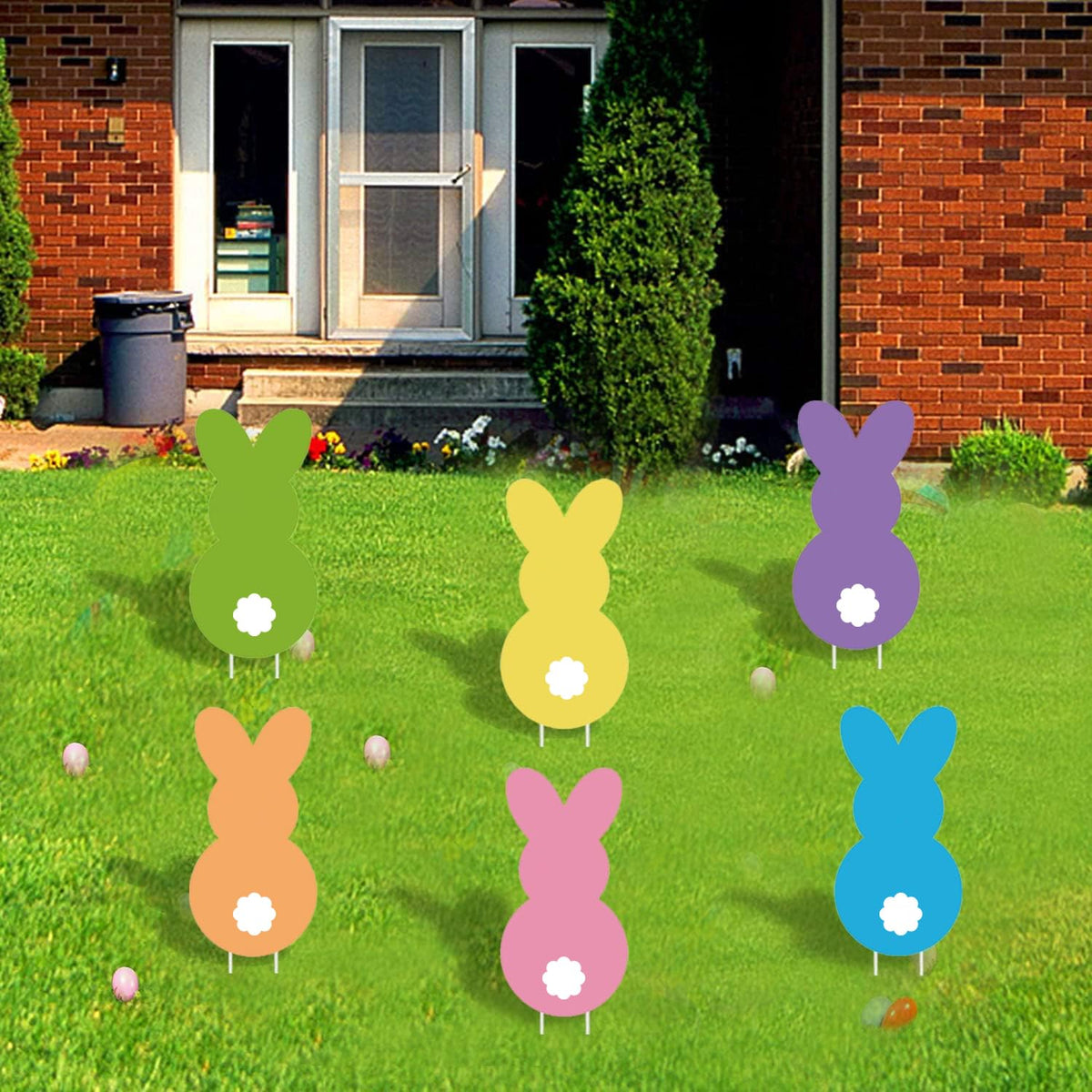 Sarybei Easter yard bunny peeps stake, ground installation, weatherproof outdoor decor.