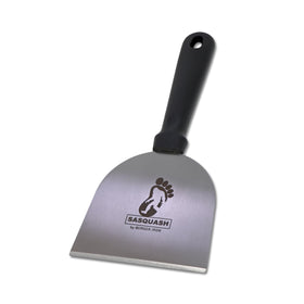 Sasquash Grill Scraper wide face helps lift burgers and clean the griddle surface.