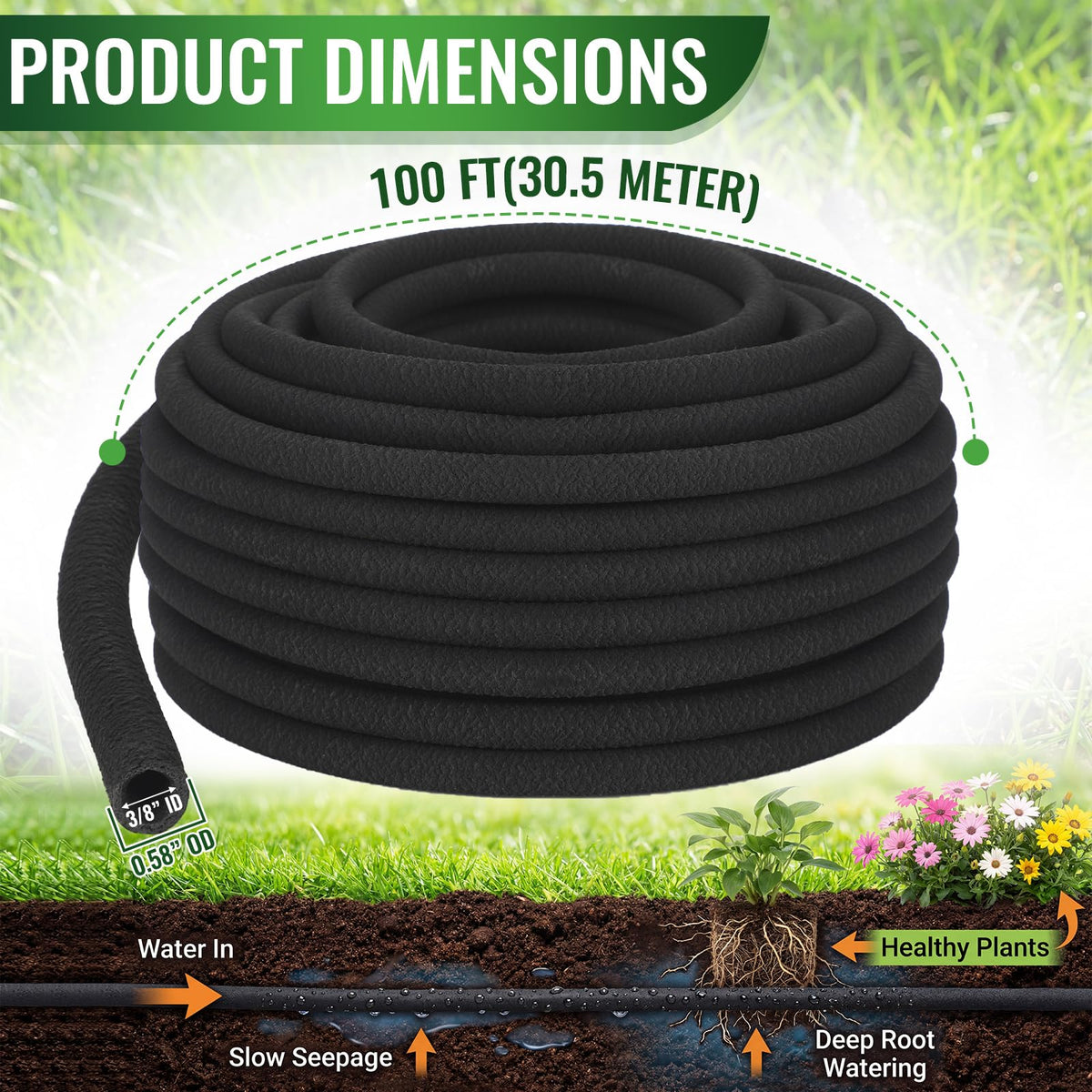 Sasylvia 3/8 in ID drip irrigation hose with slow moisture delivery