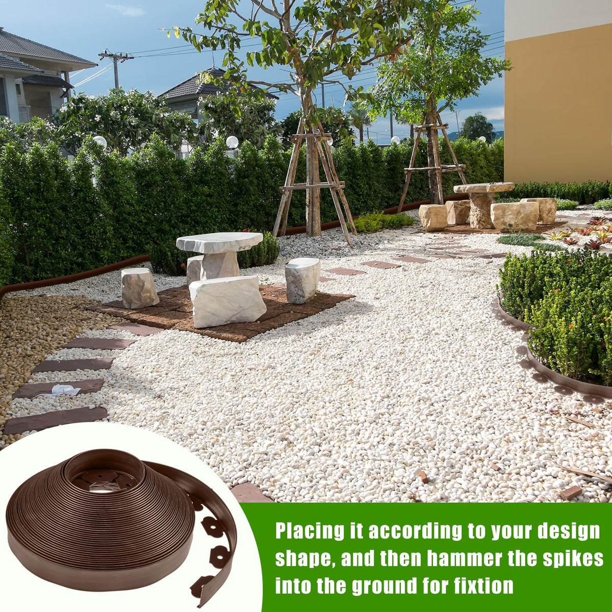 Sasylvia flexible edging demonstrates curved installation capability for straight or curved lines.