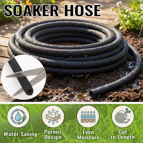 Sasylvia outdoor garden soaker hose in a landscaped yard