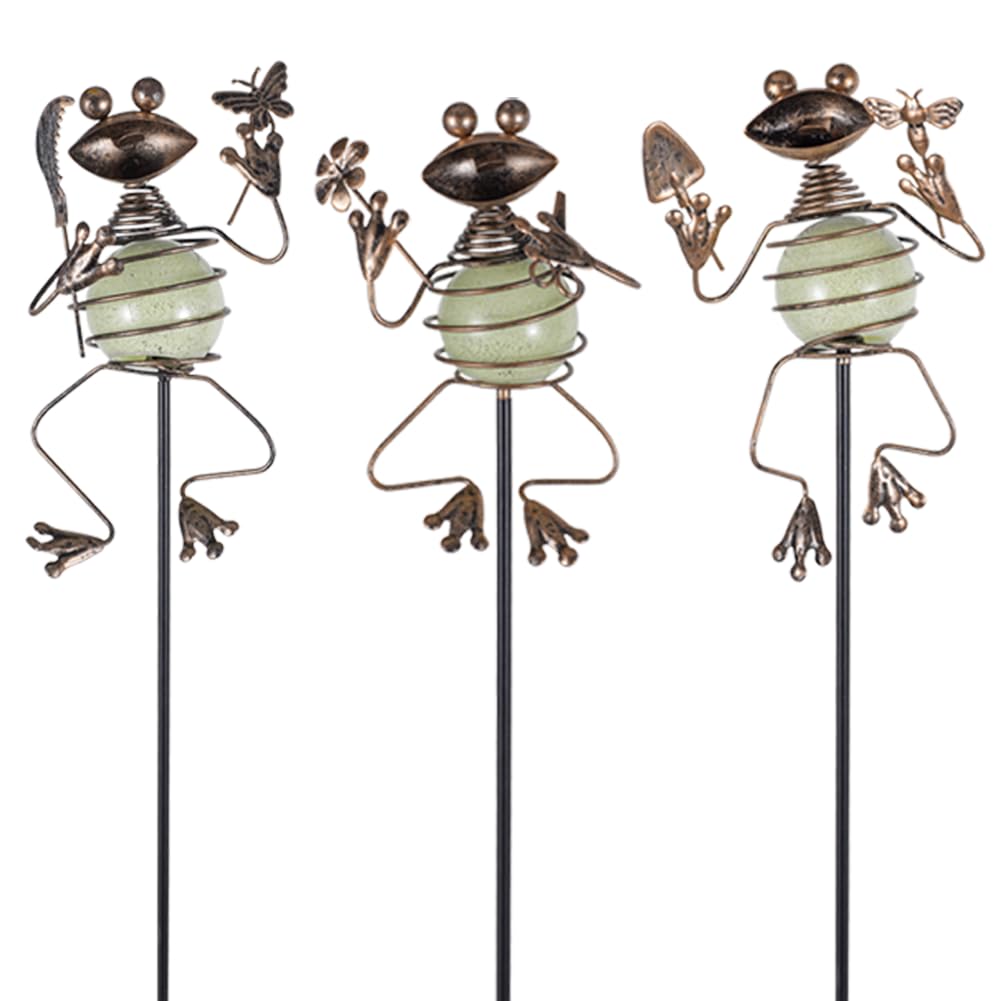 SATHGA frog garden stake with luminous orbs brightens night paths