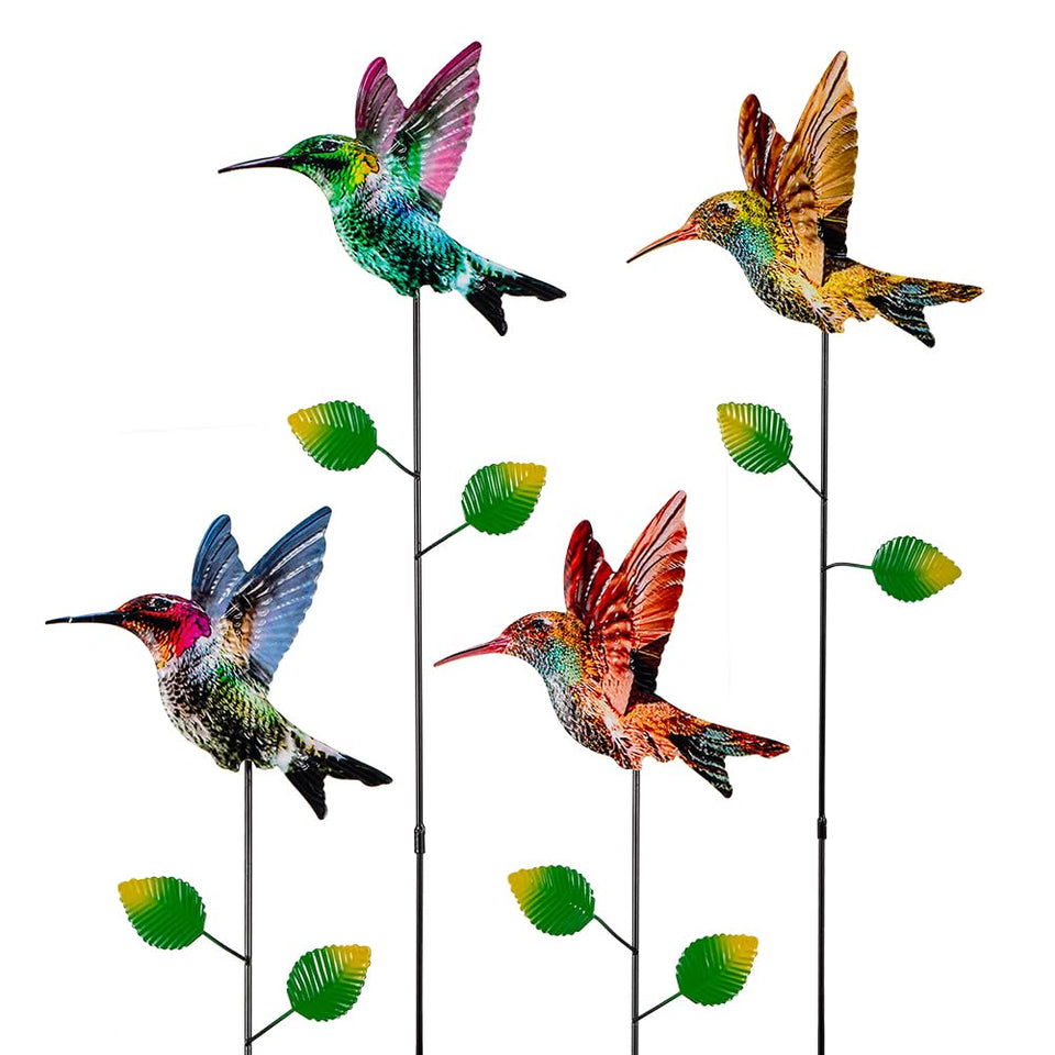 SATHGA hummingbird stake with bright colors enhances garden borders.