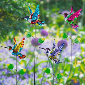 SATHGA hummingbird stake side view highlights detailed metal craftsmanship for outdoor decor