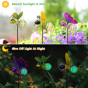 SATHGA metal yard art bee-light stake withstands weather for durable outdoor decor.