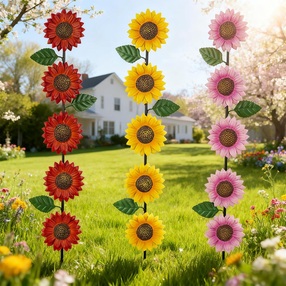 SATHGA sunflowers garden stake front view adds durable outdoor decor