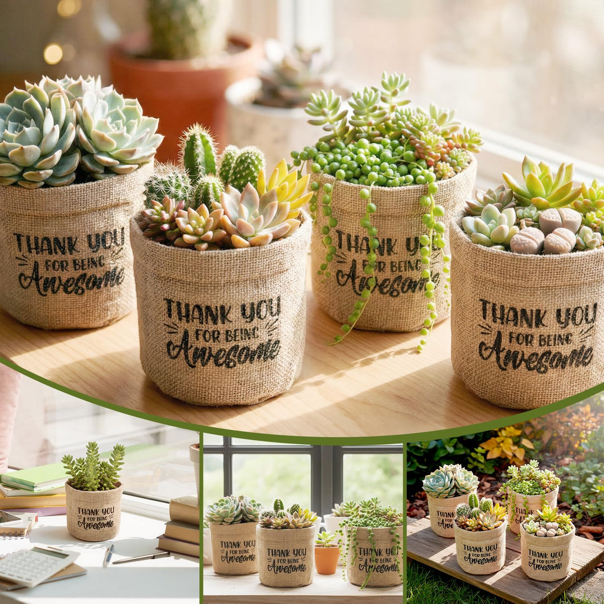 SATINIOR compact wrap bag fits desktop succulents neatly