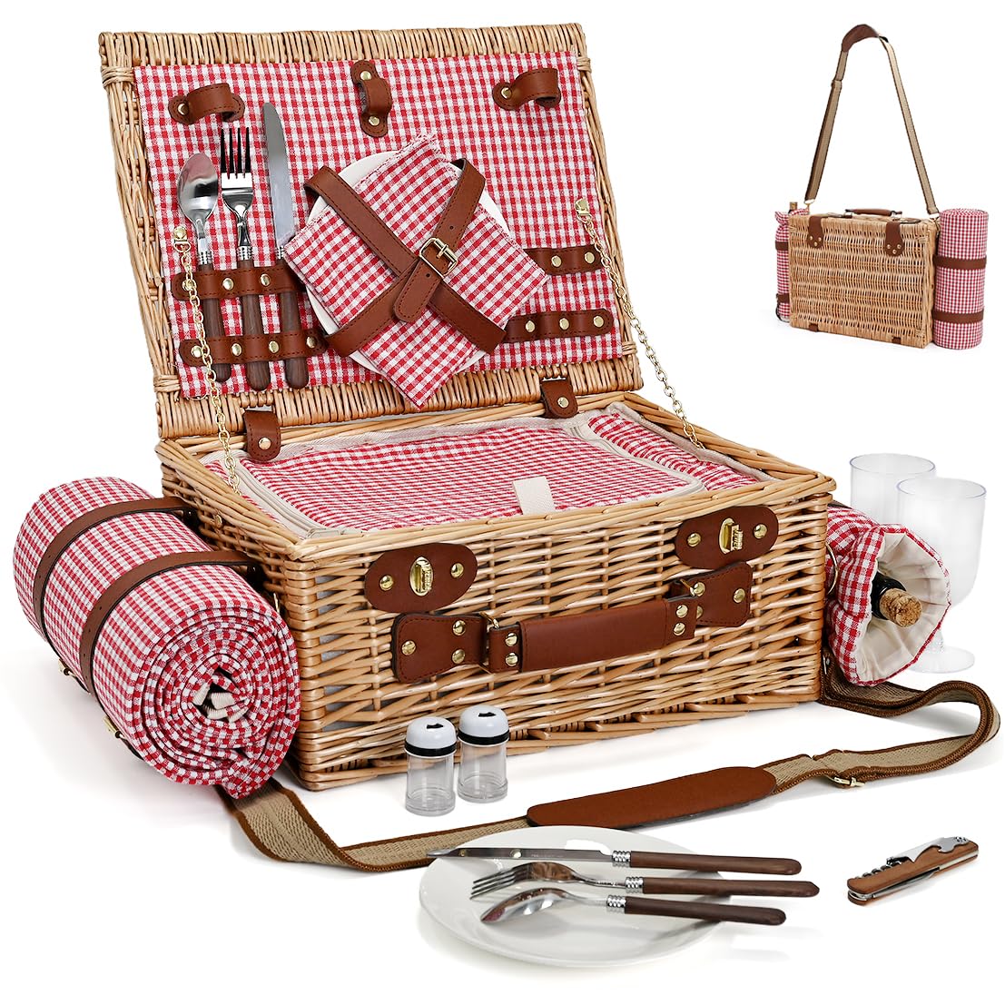 SatisInside blanket and wine pouch included enhances romantic outdoor meals.