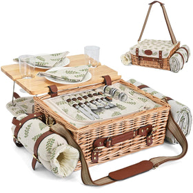 SatisInside leaf picnic basket for two with insulated interior keeps snacks fresh
