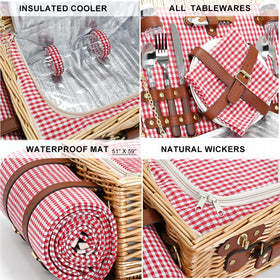 SatisInside picnic basket for 2 emphasizes compact design for intimate outings.