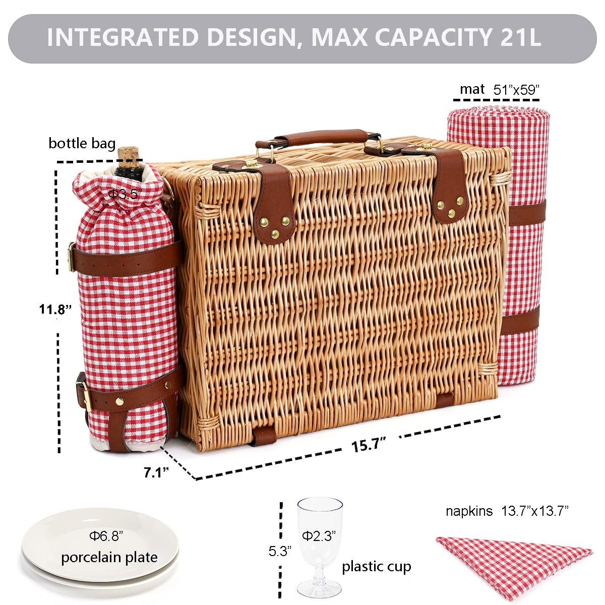 SatisInside PU handle and faux-leather fasteners secure utensils during transport.