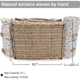 SatisInside wicker basket shows 21L capacity for two picnics.