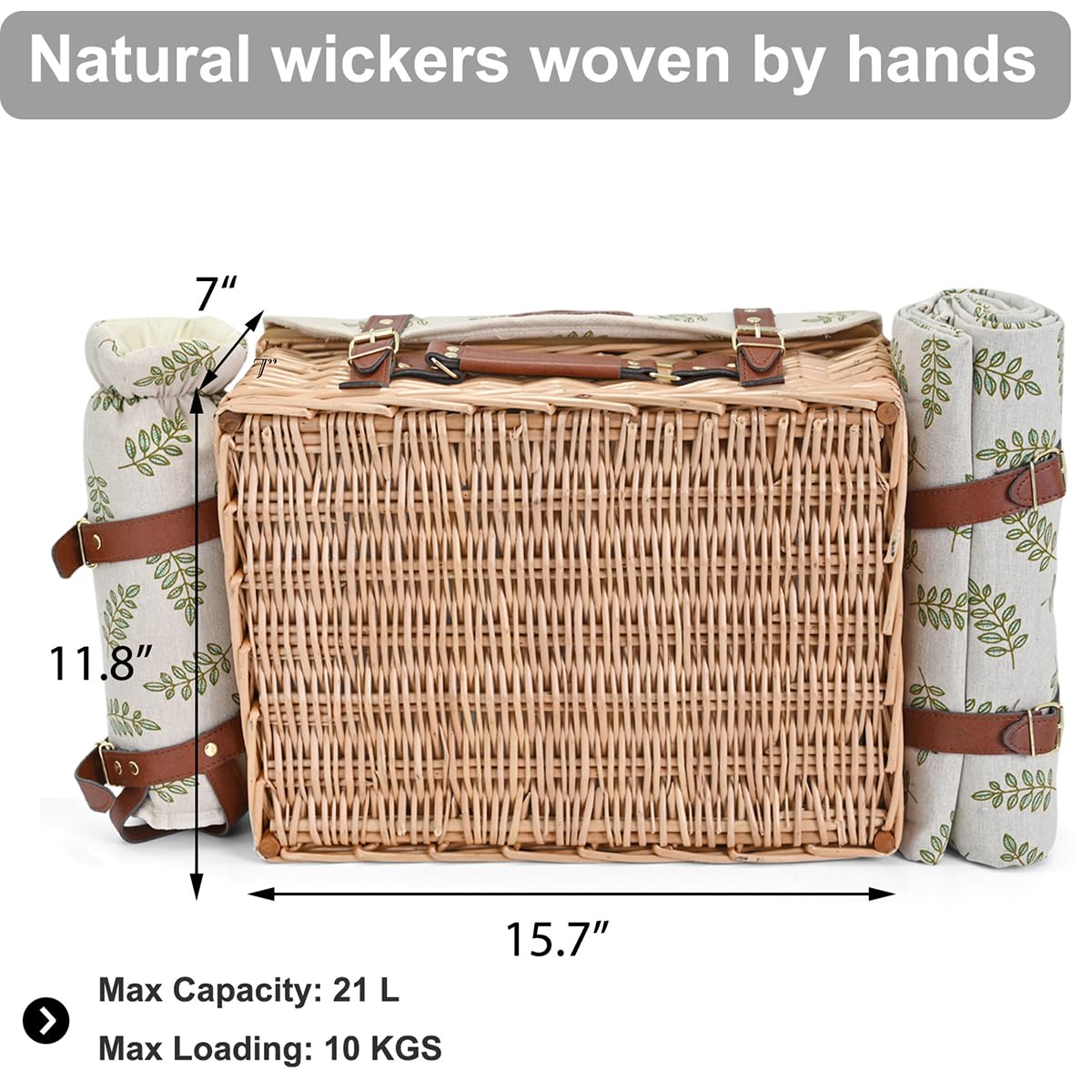 SatisInside willow basket with leatherette handle, stylish outdoor transport