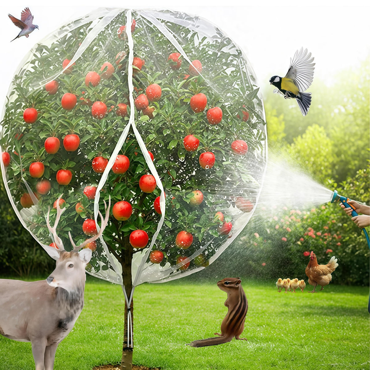 SATOCVAY fruit tree netting 8x8 ft with drawstring protects fruit from birds and pests
