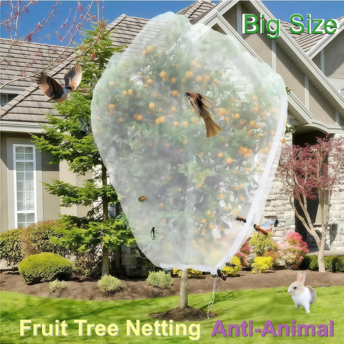 SATOCVAY fruit tree netting 8x8 ft with zipper for easy harvest access