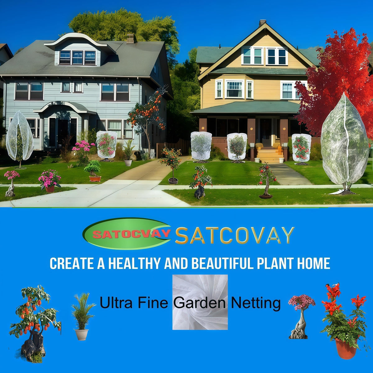 SATOCVAY netting deterring pests around a garden bed