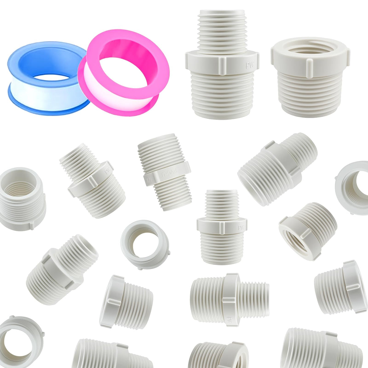 SATUY PVC reducer and bushing for 1/2 to 3/4 inch pipes, leak-safe.