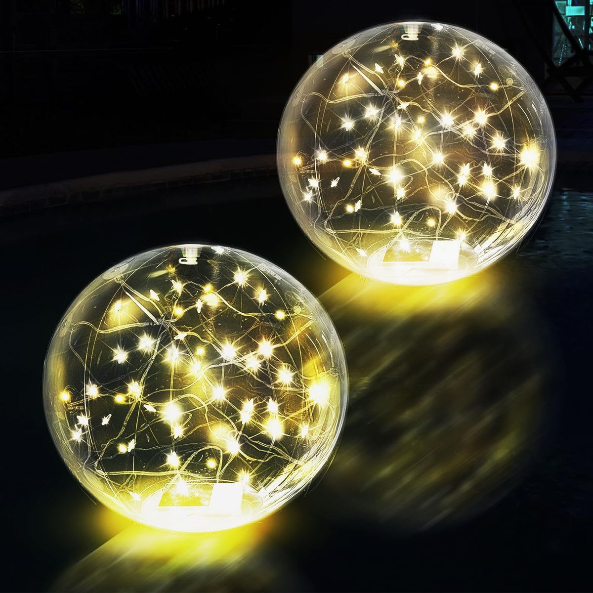SATXTREM solar floating pool light ball on water enhances romantic poolside evenings.