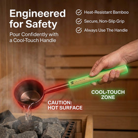 SAUNOM bamboo-handled ladle stays grippy when wet.