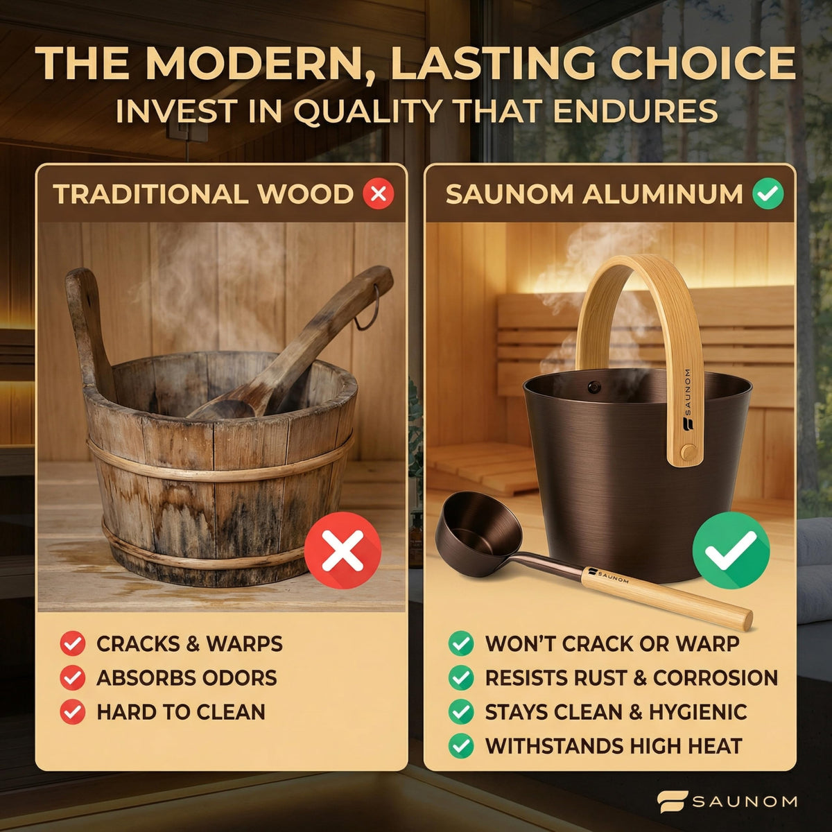 SAUNOM ladle with bamboo handle offers secure, comfortable pours.