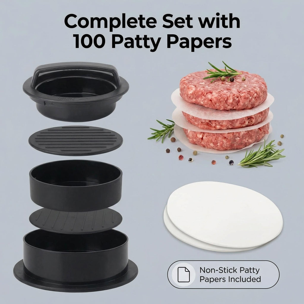 SaurieShower nonstick burger press bottom base helps release perfect large patties.