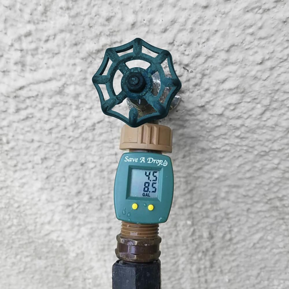 Taiwan-made Save A Drop flow meter for sturdy outdoor performance.