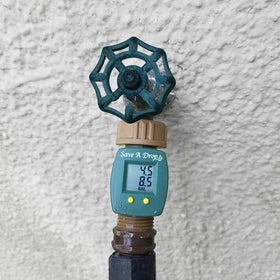 Taiwan-made Save A Drop flow meter for sturdy outdoor performance.