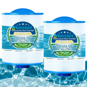 Savener 6CH-502 replacement cartridge shown for Artesian spas, promoting clearer water.