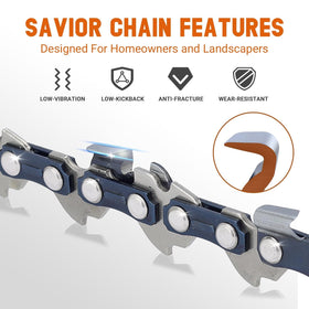 Savior 38lp-pitch-050gauge-40drivelinks close-up highlights the specs.