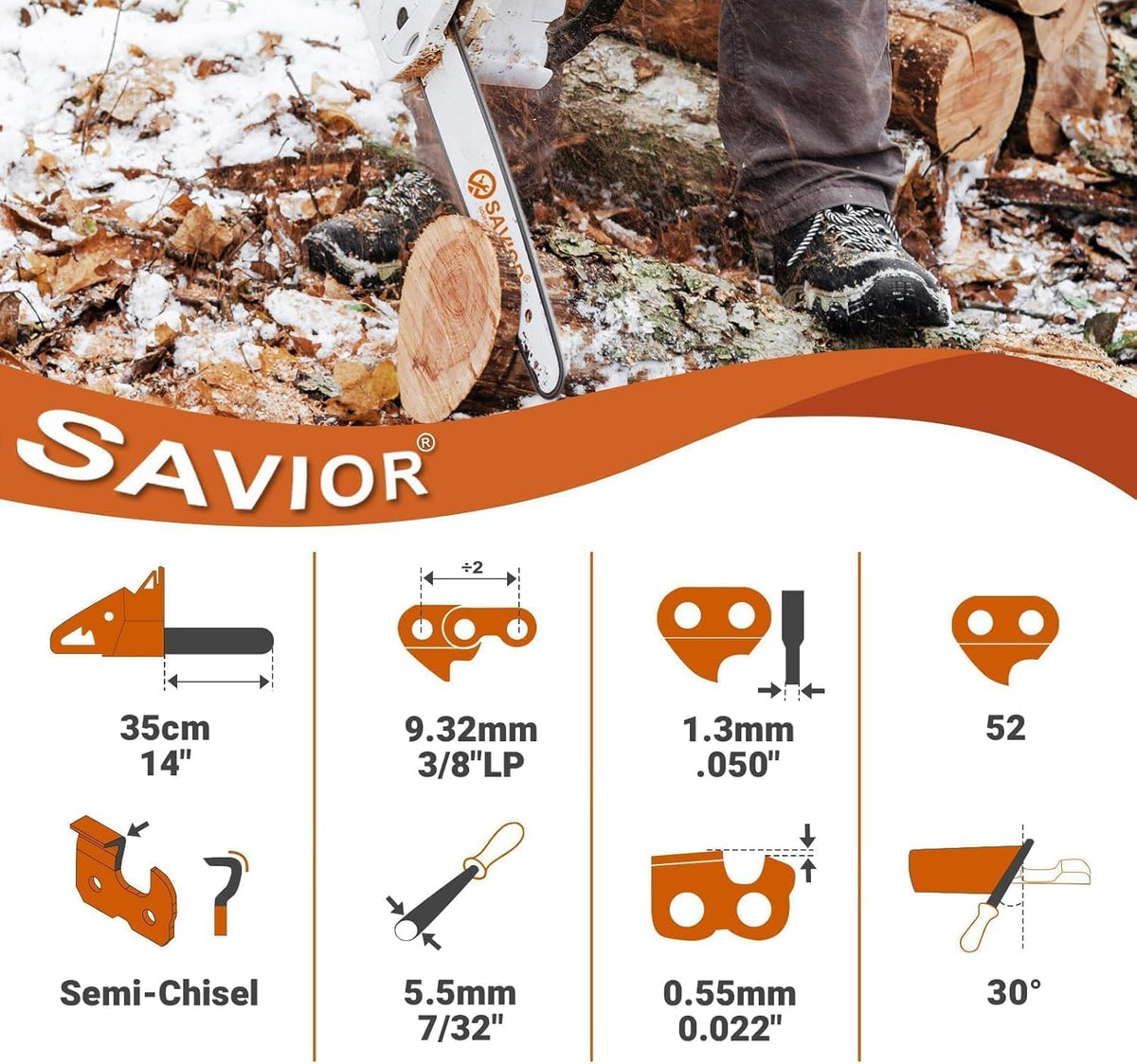 Savior low-kickback design 14-inch chain for smoother cuts