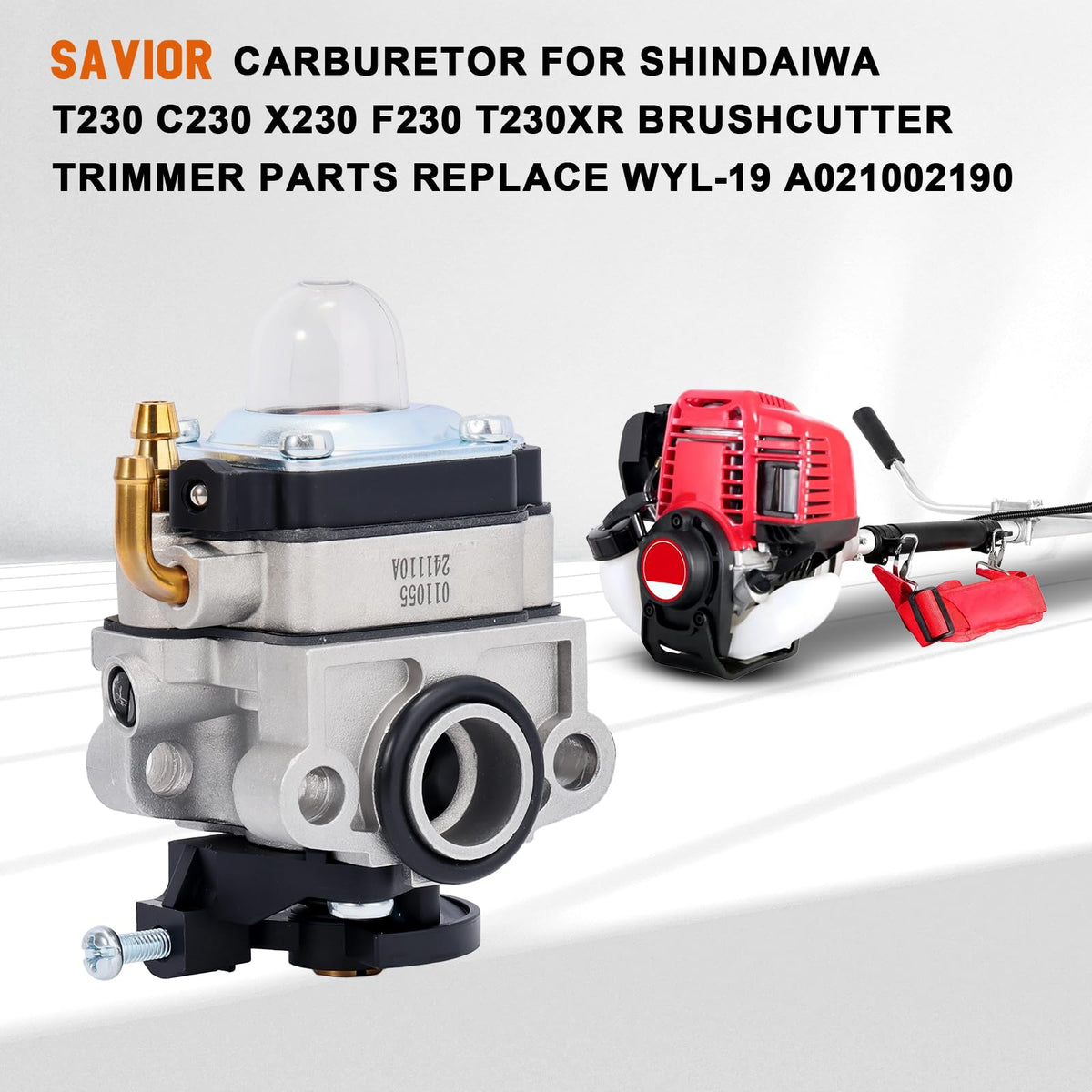Close-up of Savior carburetor assembly with precise components
