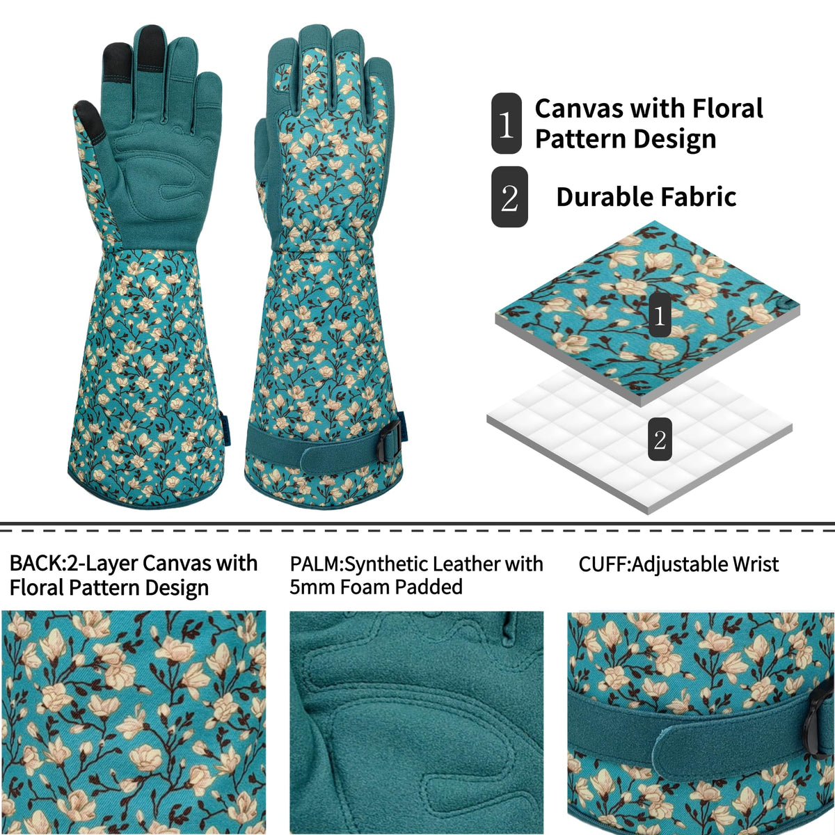 SAVJOB garden gloves with leather palm and foam padding for a secure grip.