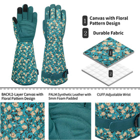 SAVJOB garden gloves with leather palm and foam padding for a secure grip.