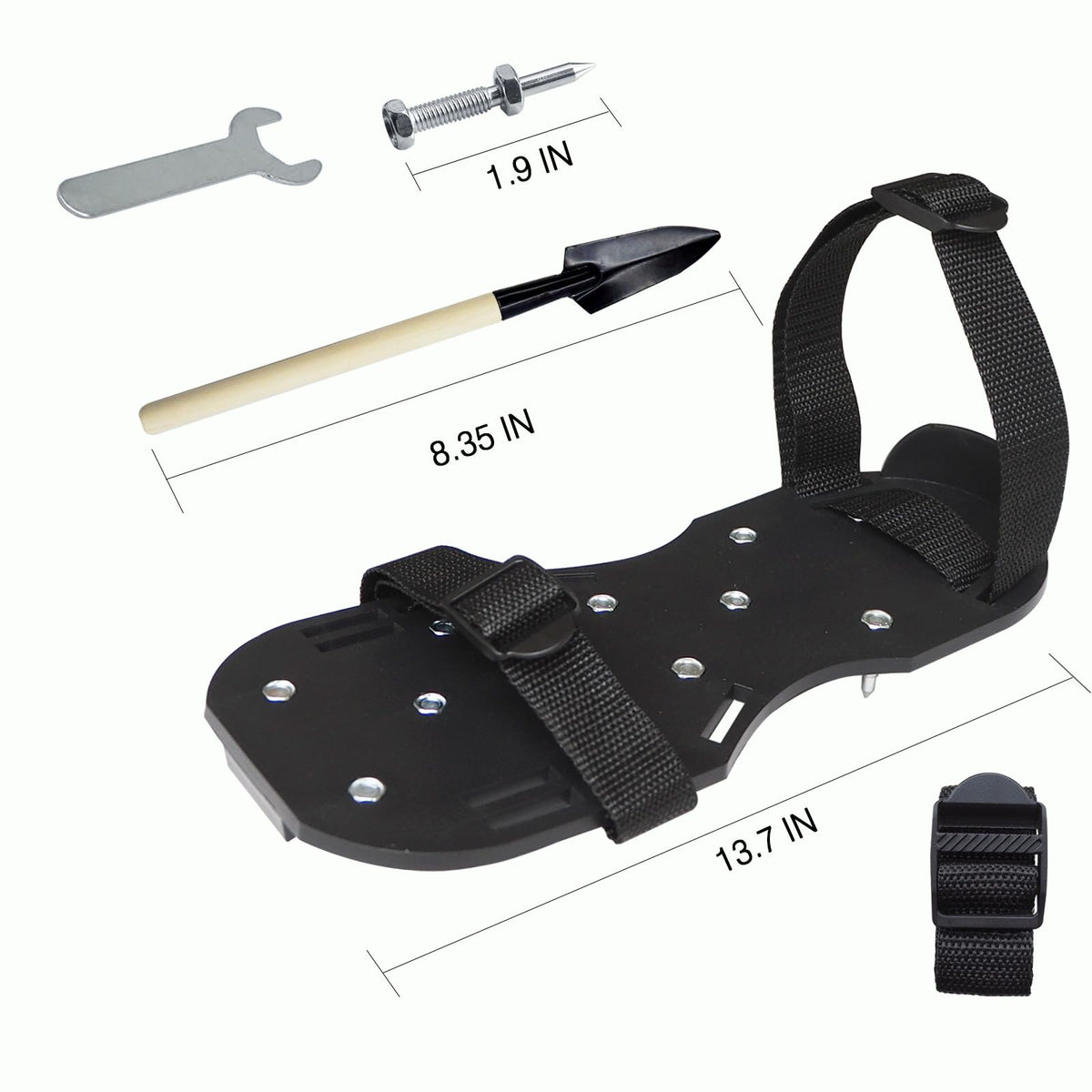SawGlory lawn aerator shoes show adjustable straps for a secure, comfortable fit.