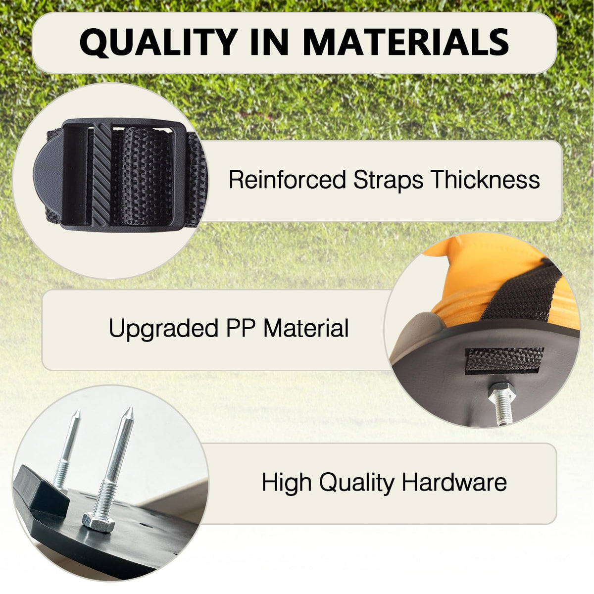 SawGlory lawn aerator shoes feature non-slip soles for safer use on wet grass.