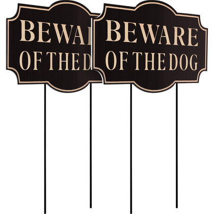 Sawysine Beware of Dog sign 2-pack with stake for durable yard visibility.