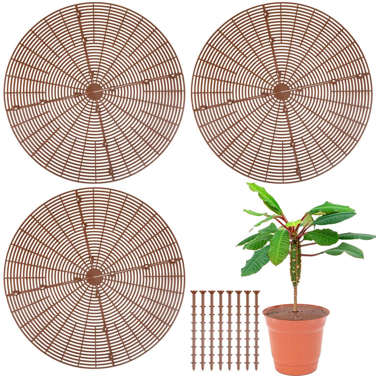 Sawysine coffee color plant pot cover grid protects soil and floors.