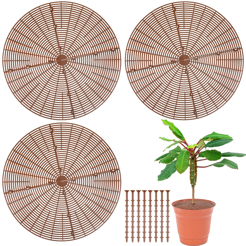 Sawysine coffee color plant pot cover grid protects soil and floors.