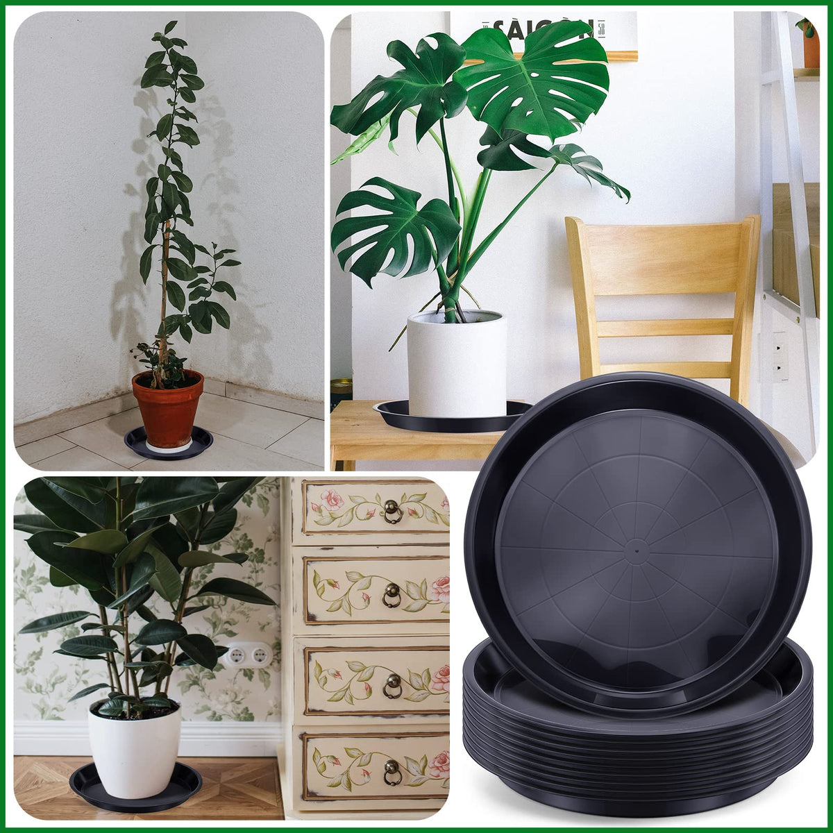 Sawysine plant pot saucer dish protects furniture during plant movement.