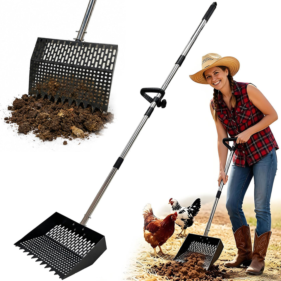 Saxhexx 12inch chicken poop scooper 2-in-1 design for efficient coop cleaning.